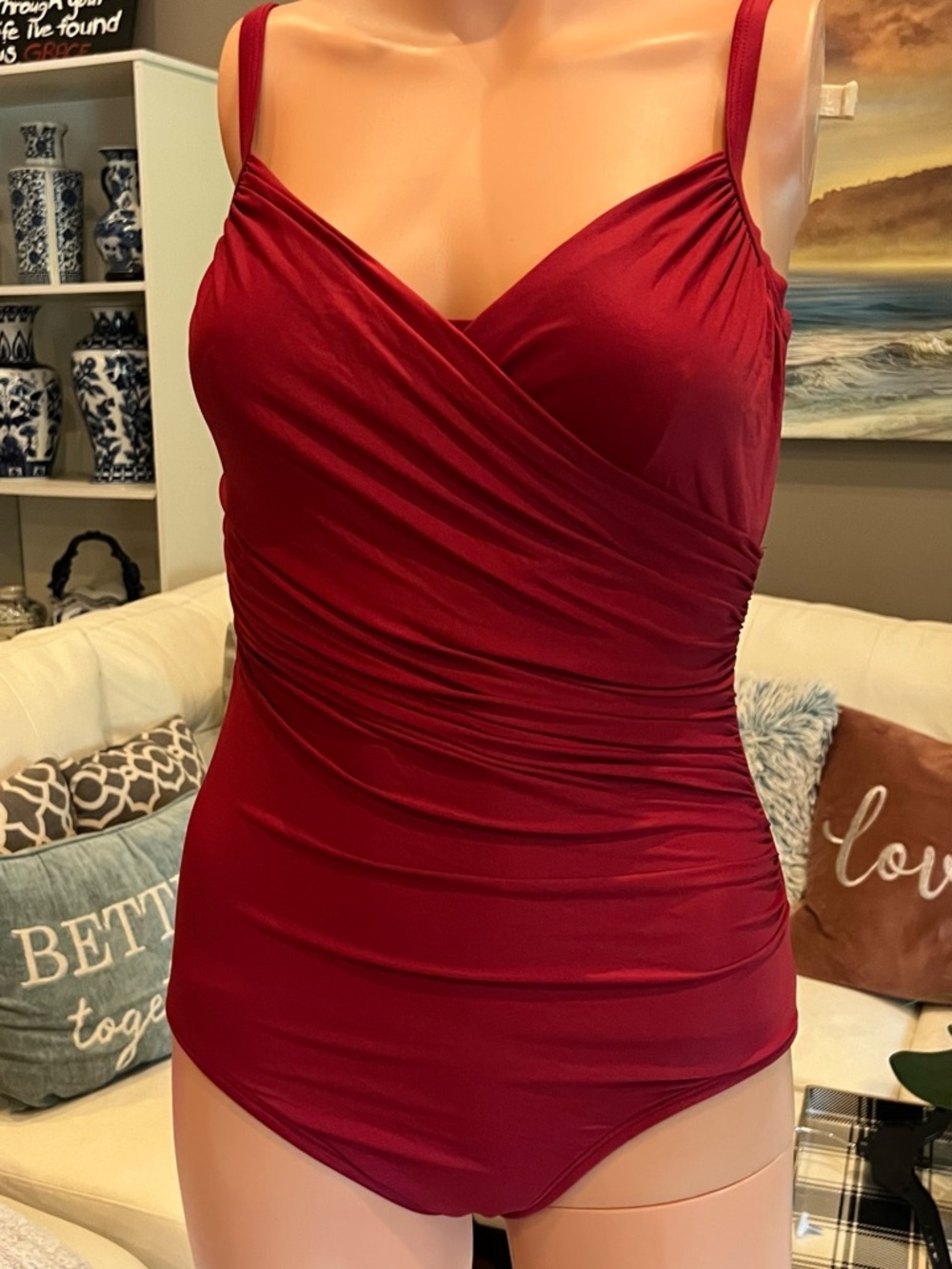 Jantzen Wrap-Front One-Piece Swimsuit in Deep Red - Picture 4 of 6